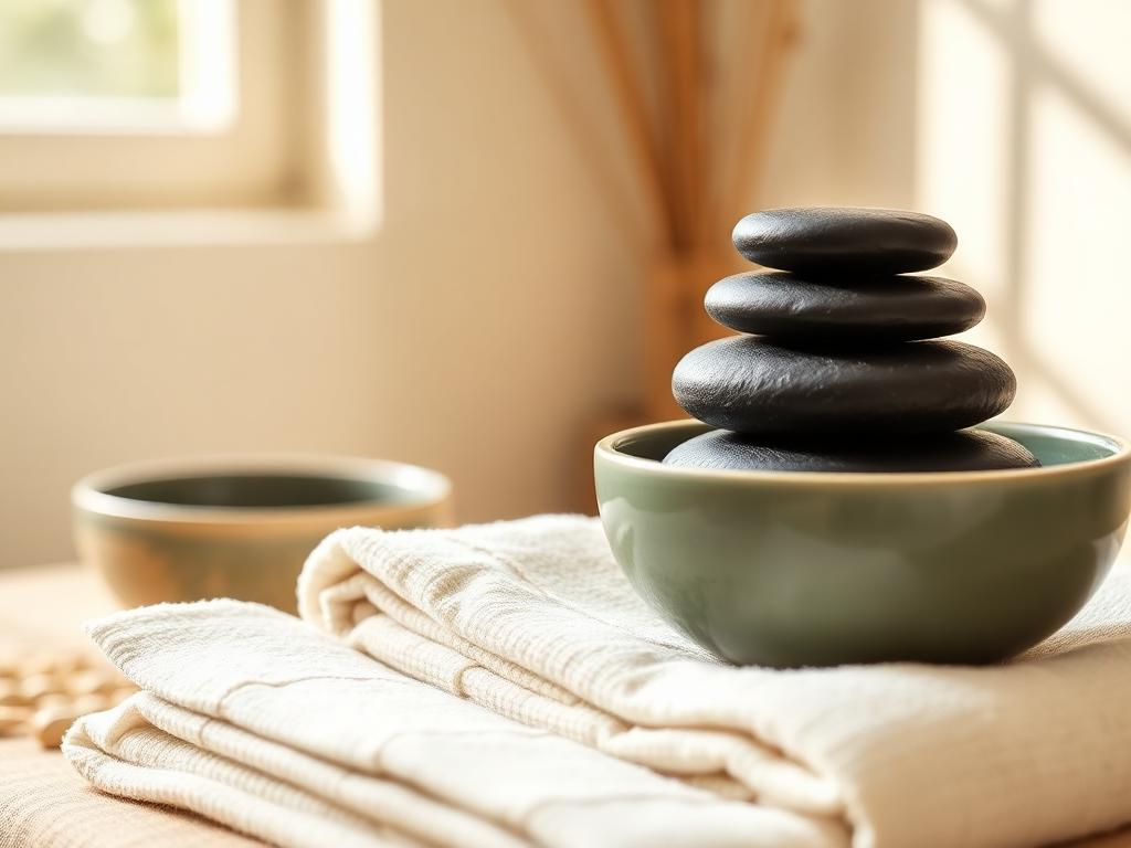 Smooth heated stones prepared for a massage session