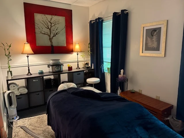 Peaceful massage treatment room at Healing Hands of Westford